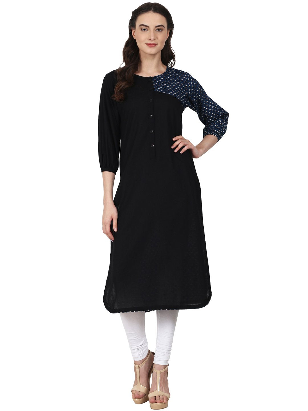 Black & Blue 3/4 sleeve cotton kurta | NOZ2TOZ - Made In INDIA.