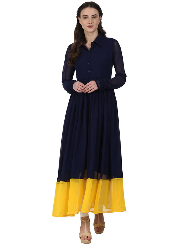 Women Navy blue full sleeve georgette anarkali kurta | NOZ2TOZ - Made In INDIA.