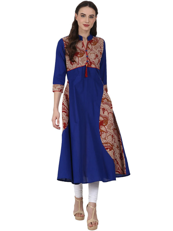 Blue 3/4 sleeve cotton anarkali kurta | NOZ2TOZ - Made In INDIA.