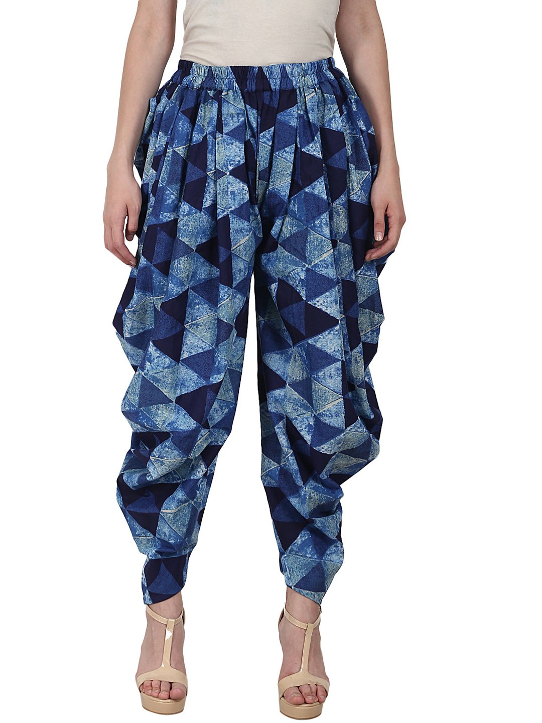 Blue printed ankle length cotton dhoti | NOZ2TOZ - Made In INDIA.