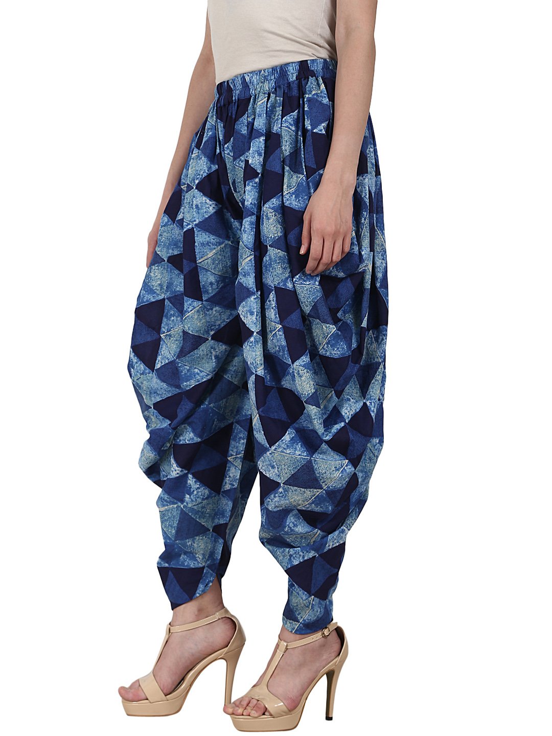 Blue printed ankle length cotton dhoti | NOZ2TOZ - Made In INDIA.