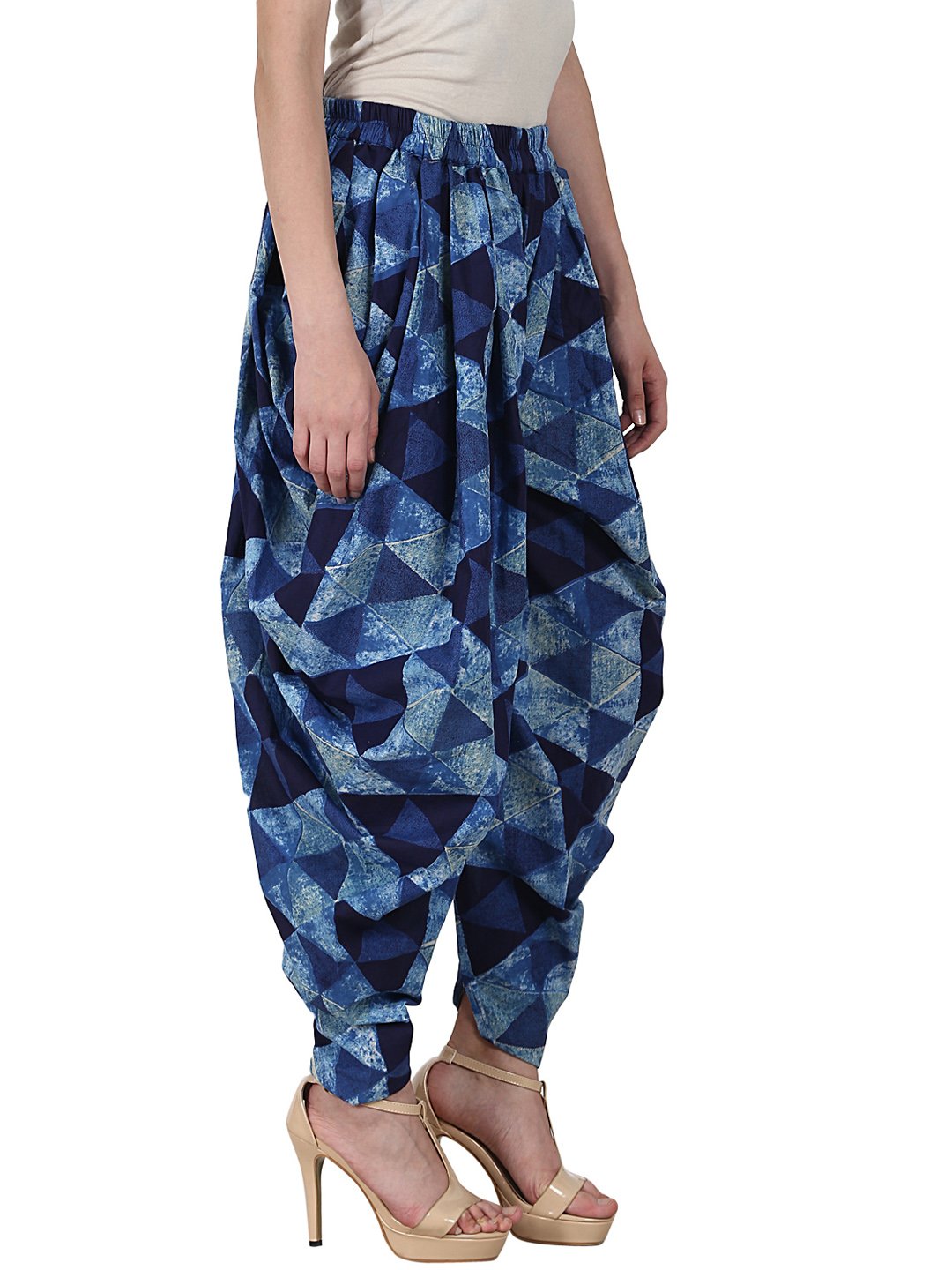 Blue printed ankle length cotton dhoti | NOZ2TOZ - Made In INDIA.