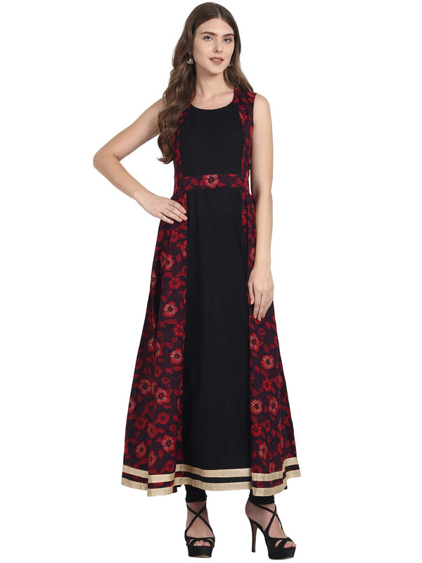 Black sleevless cotton A-line kurta | NOZ2TOZ - Made In INDIA.