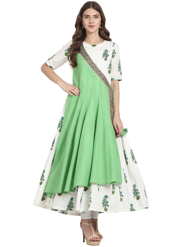 White half sleeve cotton anarkali kurta | NOZ2TOZ - Made In INDIA.