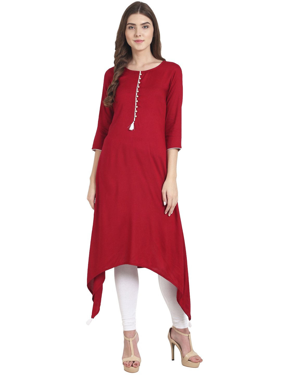 Women Red 3/4th sleeve rayon A-line kurta | NOZ2TOZ - Made In INDIA.