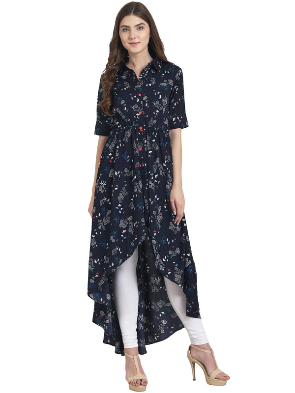 Black printed Half sleeve crepe anarkali kurta | NOZ2TOZ - Made In INDIA.