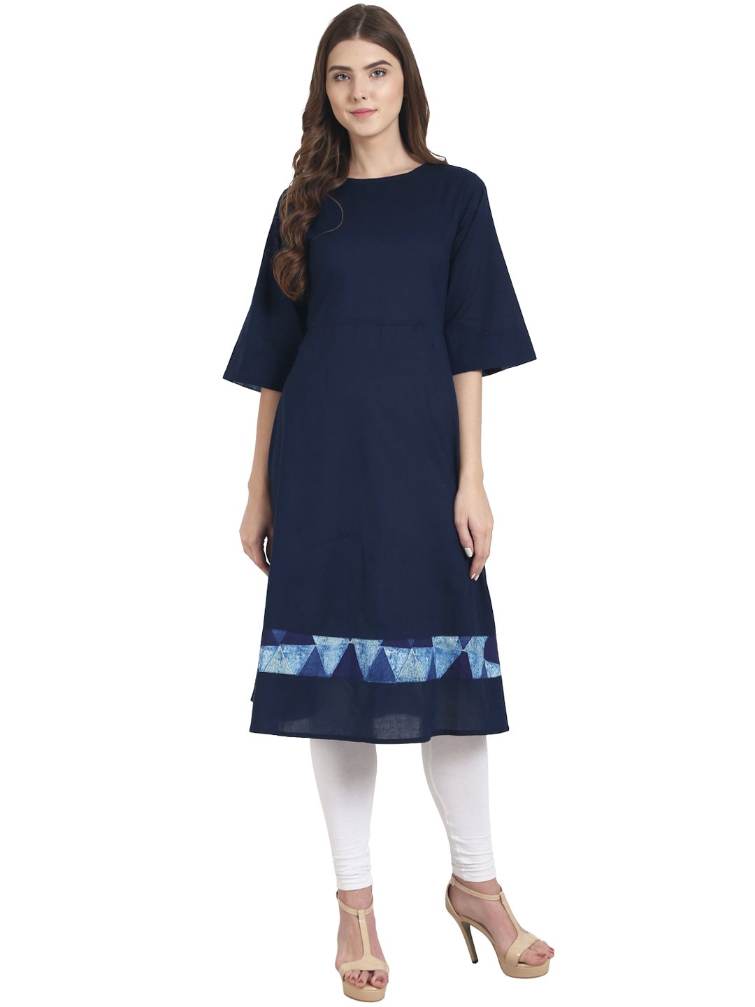 Women Blue half sleeve cotton A-line kurta | NOZ2TOZ - Made In INDIA.