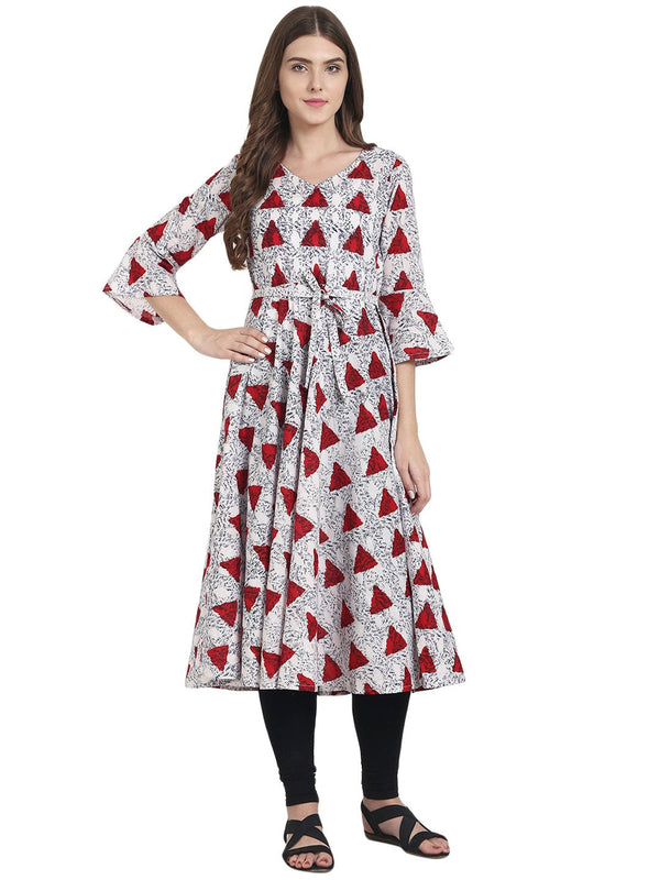 White printed 3/4th sleeve cotton Anarkali kurta | NOZ2TOZ - Made In INDIA.