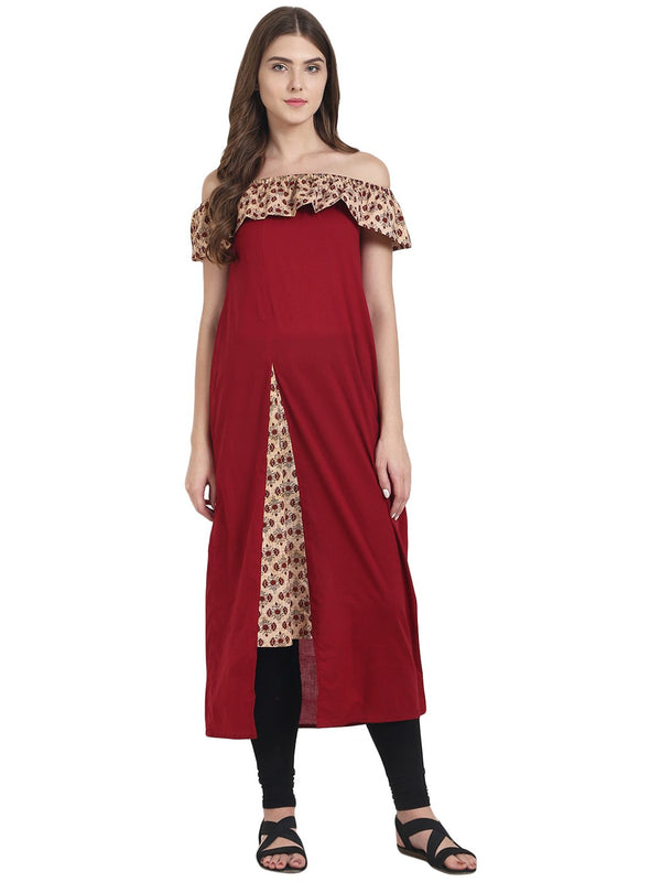 Maroon shoulder cotton kurta | NOZ2TOZ - Made In INDIA.