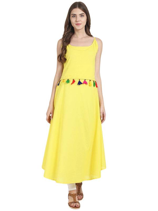 Women Yellow sleeveless cotton A-line kurta | NOZ2TOZ - Made In INDIA.