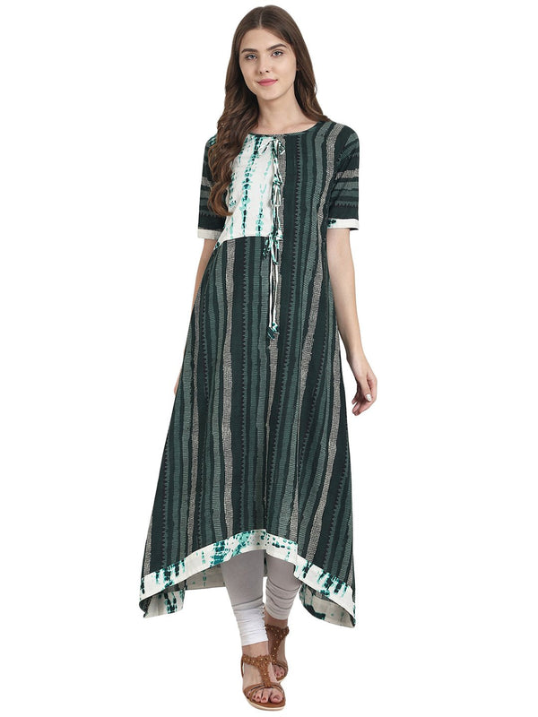 Women Green printed half sleeve cotton A-line kurta | NOZ2TOZ - Made In INDIA.