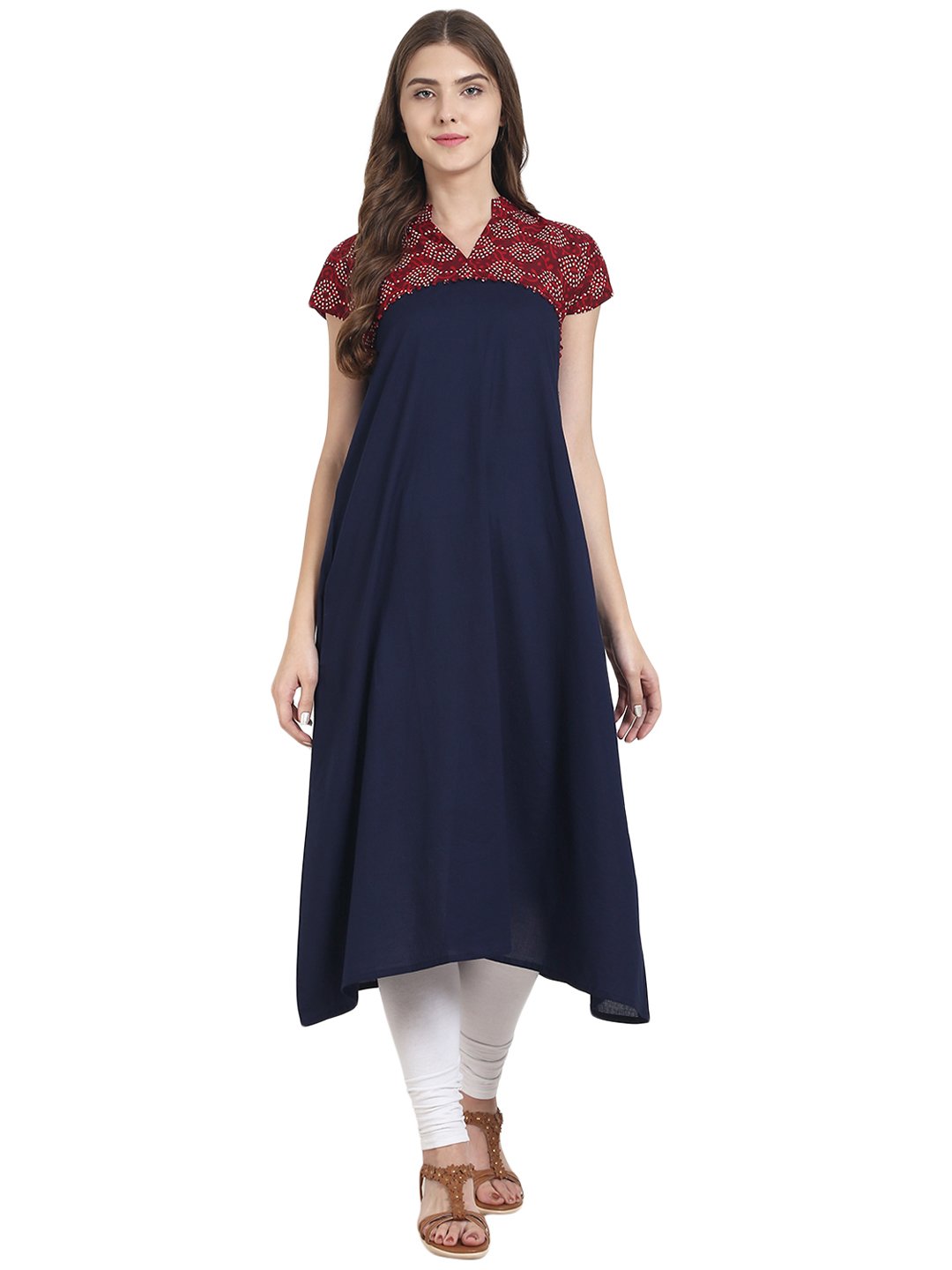 Women Navy blue cap sleeve cotton A-line kurta | NOZ2TOZ - Made In INDIA.