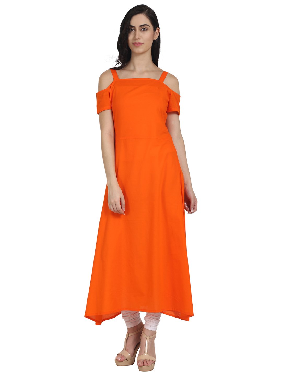 Women Orange cotton short sleeve A-line kurta | NOZ2TOZ - Made In INDIA.