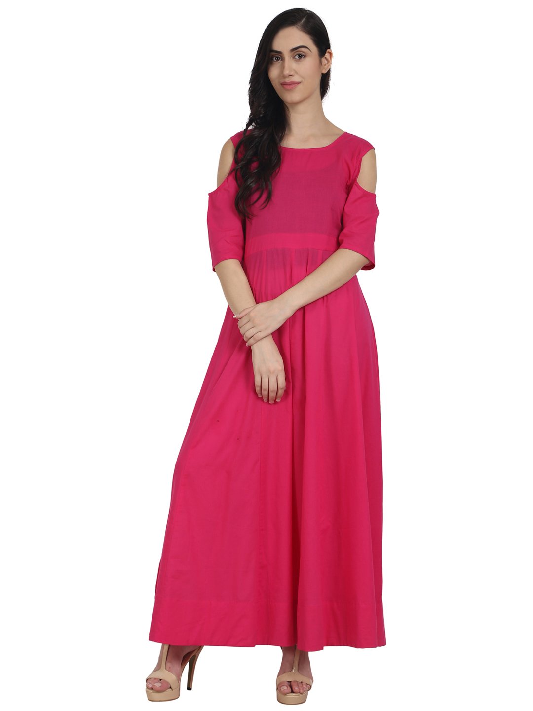 Women Pink 3/4th sleeve cotton anarkali kurta | NOZ2TOZ - Made In INDIA.