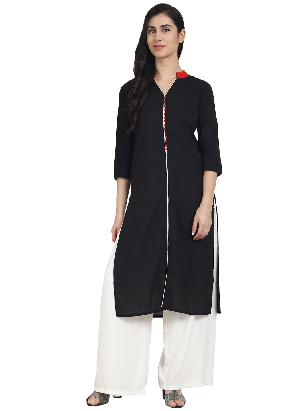 Women Blue Rayon 3/4th Sleeve straight Kurta | NOZ2TOZ - Made In INDIA.