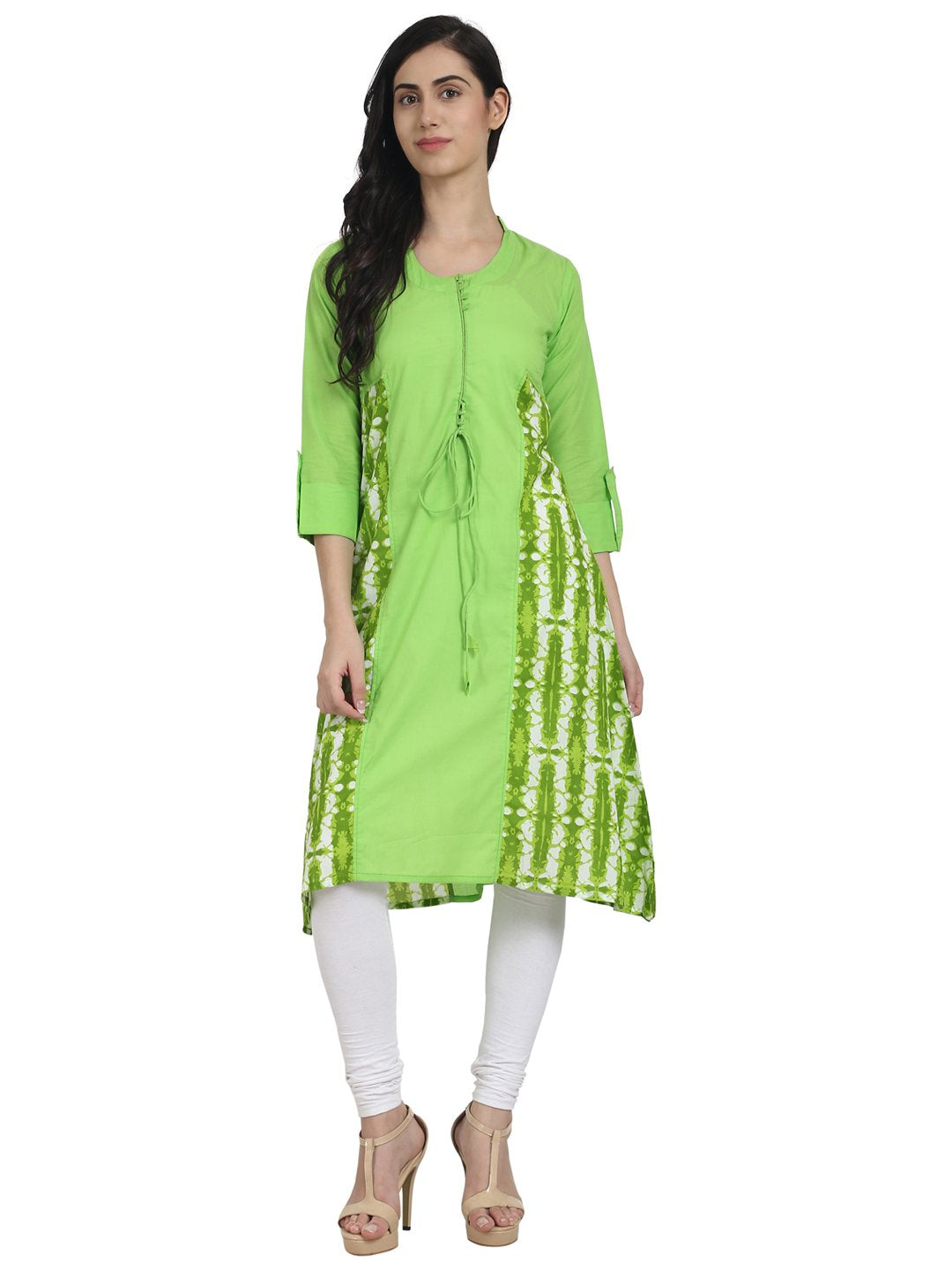 Women Green printed 3/4th Sleeve A-line Kurta | NOZ2TOZ - Made In INDIA.