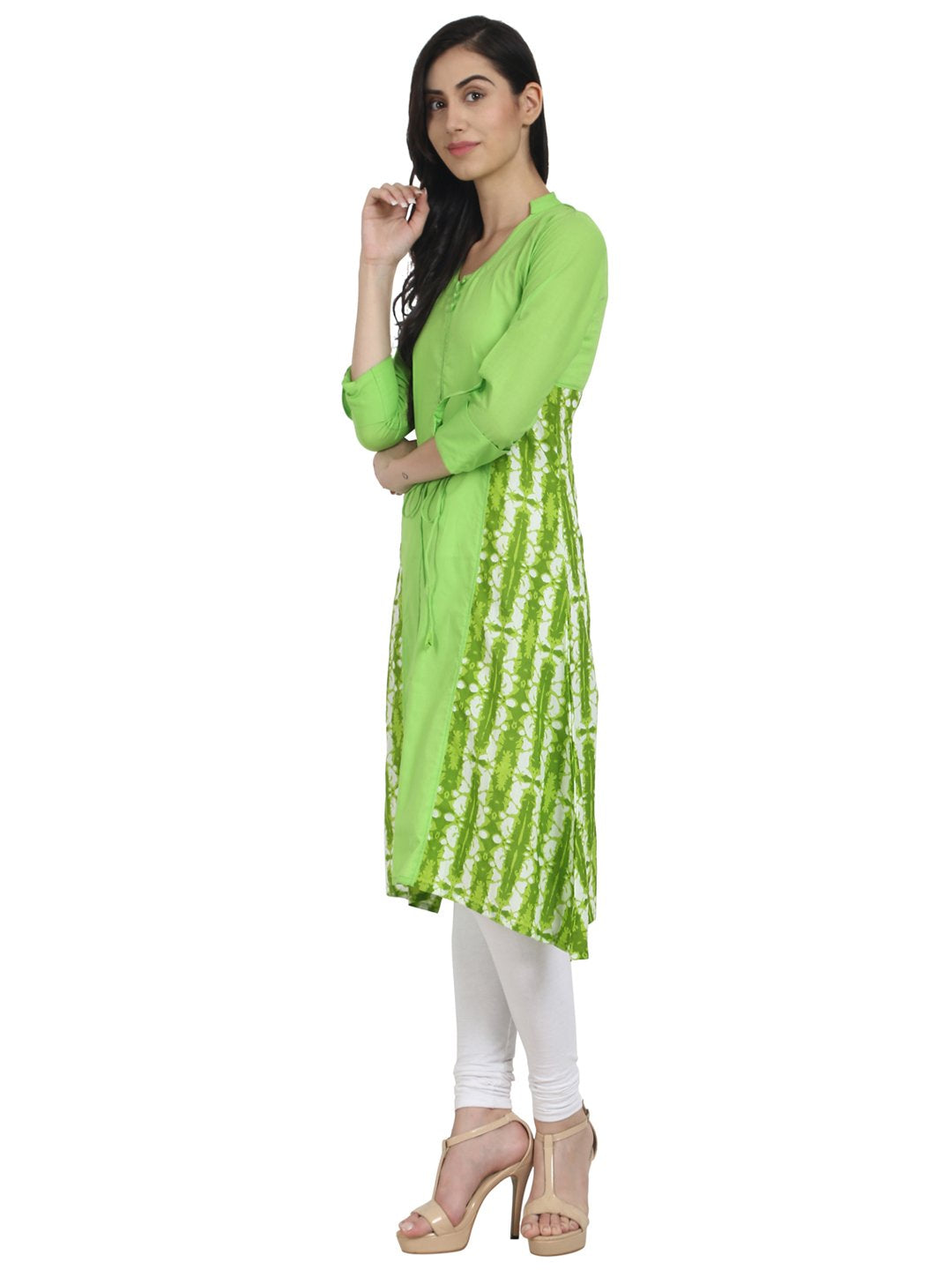 Women Green printed 3/4th Sleeve A-line Kurta | NOZ2TOZ - Made In INDIA.