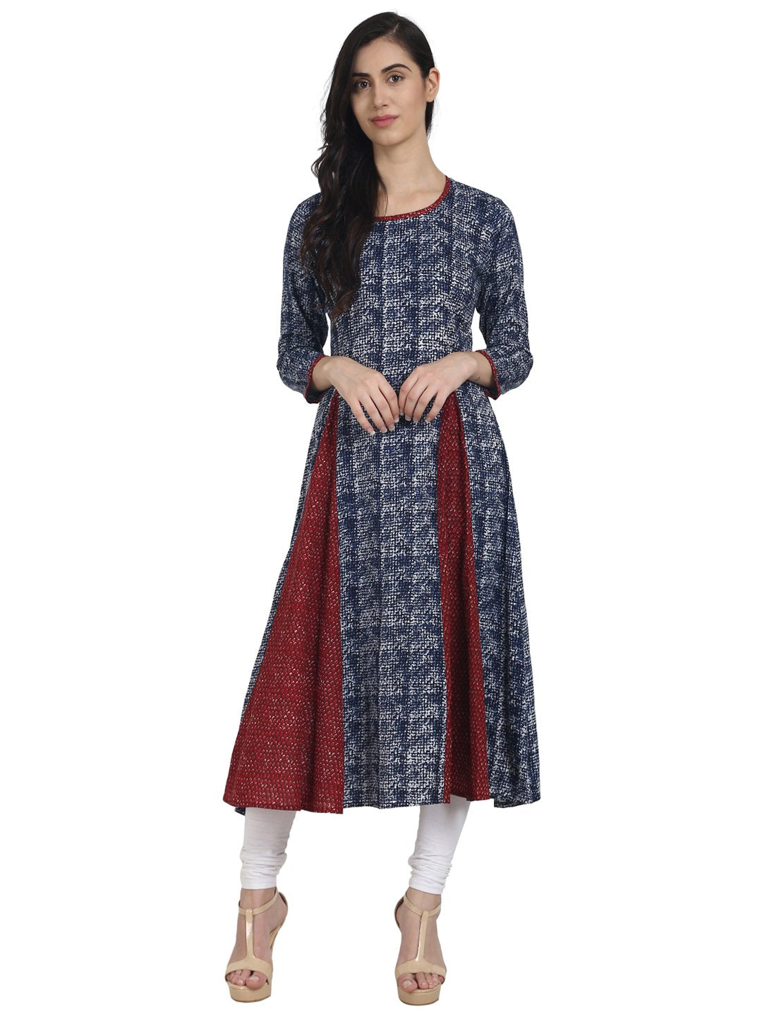 Women Blue printed 3/4th Sleeve cotton A-line Kurta | NOZ2TOZ - Made In INDIA.