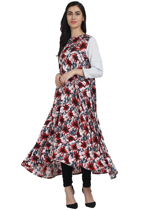 Red Printed 3/4th Sleeve rayon anarkali kurta | NOZ2TOZ - Made In INDIA.