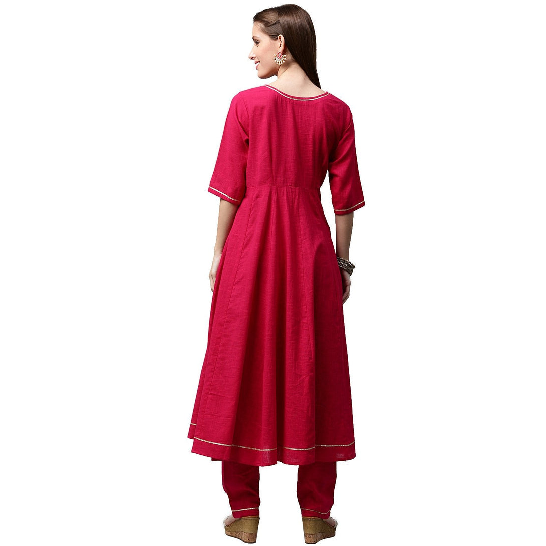 Pink 3/4th Sleeve Cotton Slub Anarkali kurta with pink flared Palazzo | NOZ2TOZ - Made In INDIA.