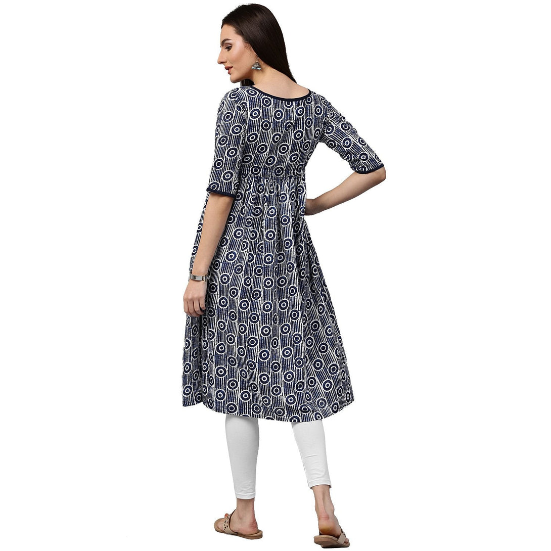 Blue printed half sleeve cotton cropped anarkali kurta | NOZ2TOZ - Made In INDIA.