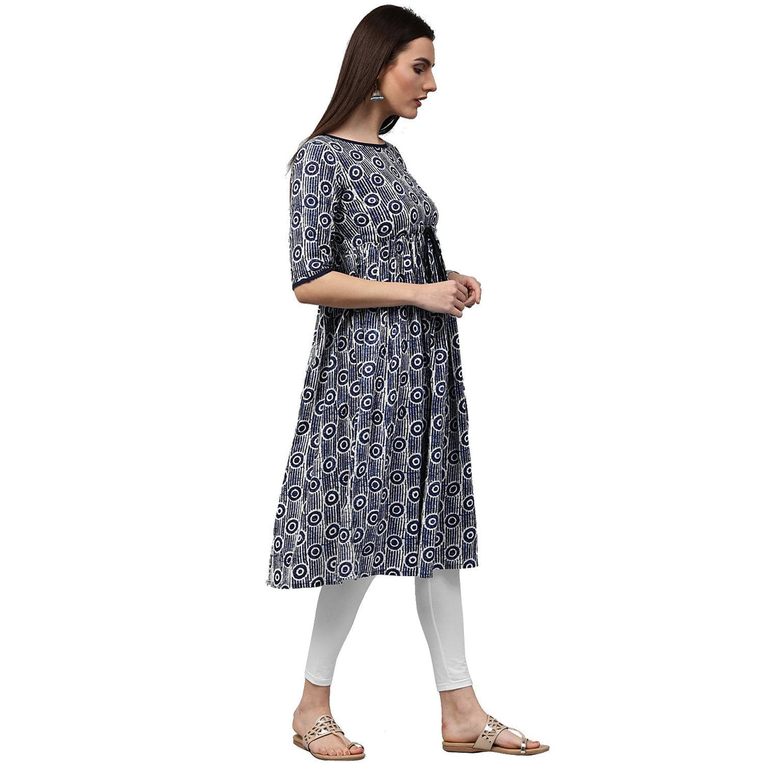 Blue printed half sleeve cotton cropped anarkali kurta | NOZ2TOZ - Made In INDIA.