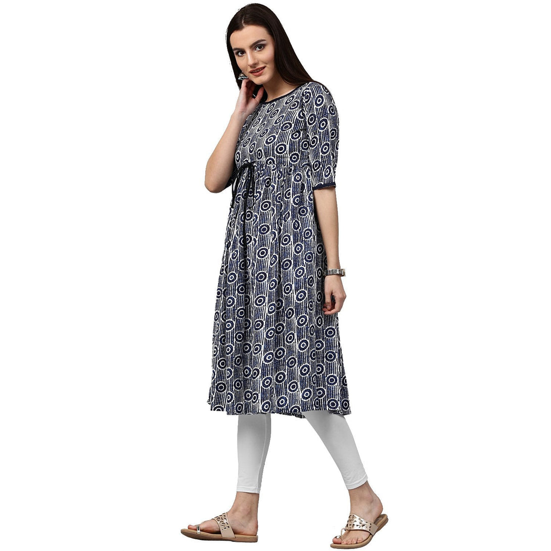 Blue printed half sleeve cotton cropped anarkali kurta | NOZ2TOZ - Made In INDIA.