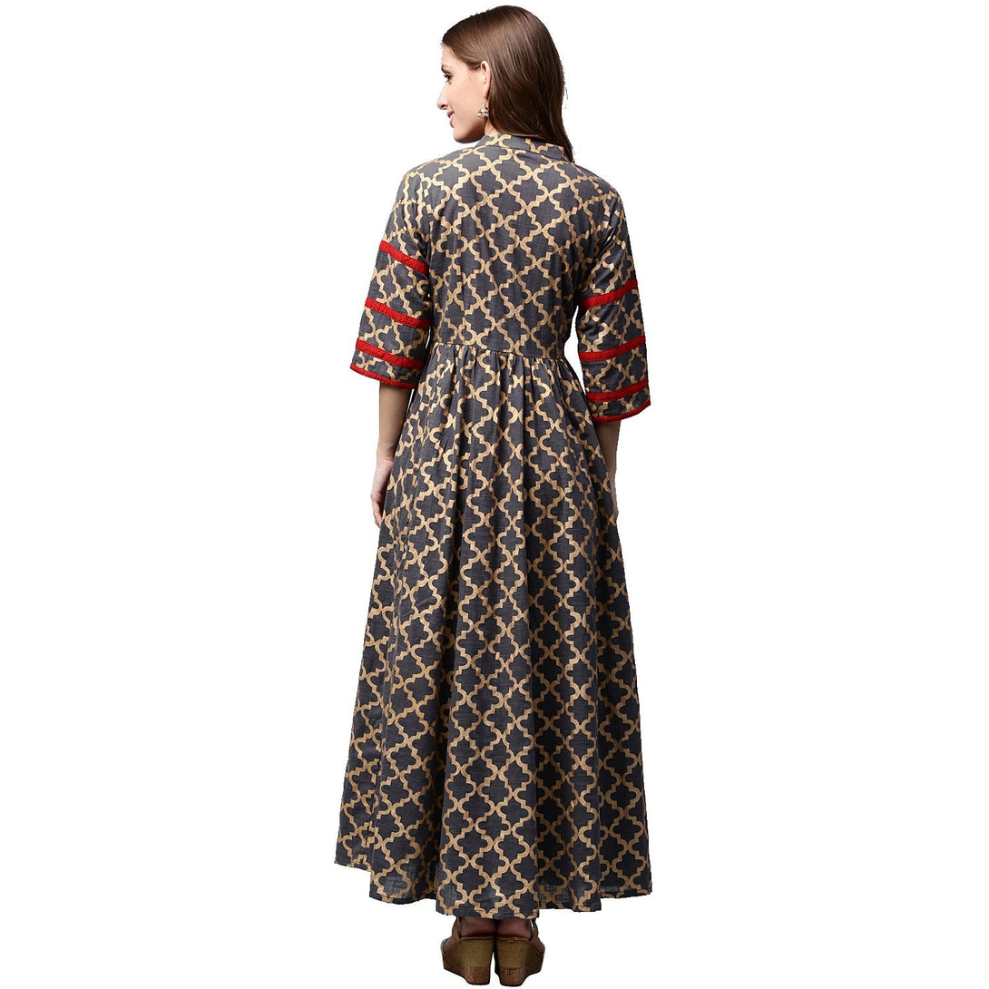 Grey Printed 3/4th sleeve cotton anarkali kurta | NOZ2TOZ - Made In INDIA.