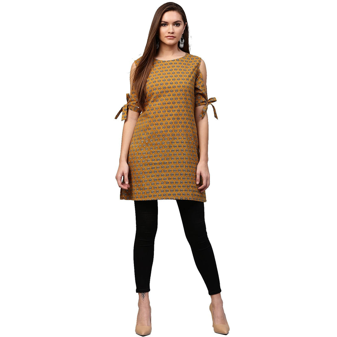 Yellow half sleeve cotton cold shoulder tunic | NOZ2TOZ - Made In INDIA.