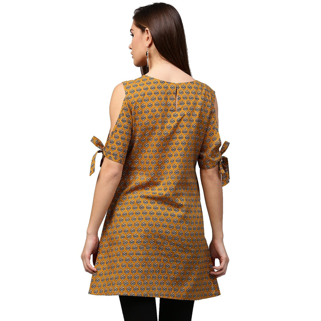 Yellow half sleeve cotton cold shoulder tunic | NOZ2TOZ - Made In INDIA.