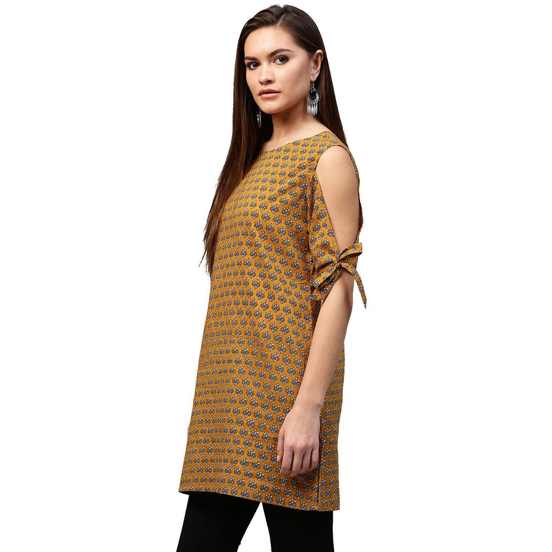 Yellow half sleeve cotton cold shoulder tunic | NOZ2TOZ - Made In INDIA.