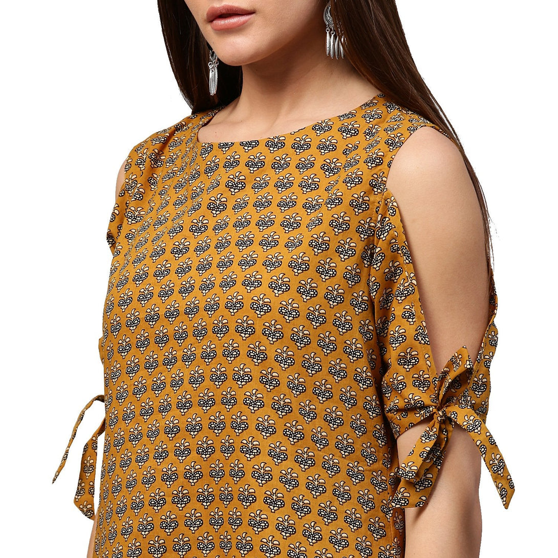 Yellow half sleeve cotton cold shoulder tunic | NOZ2TOZ - Made In INDIA.