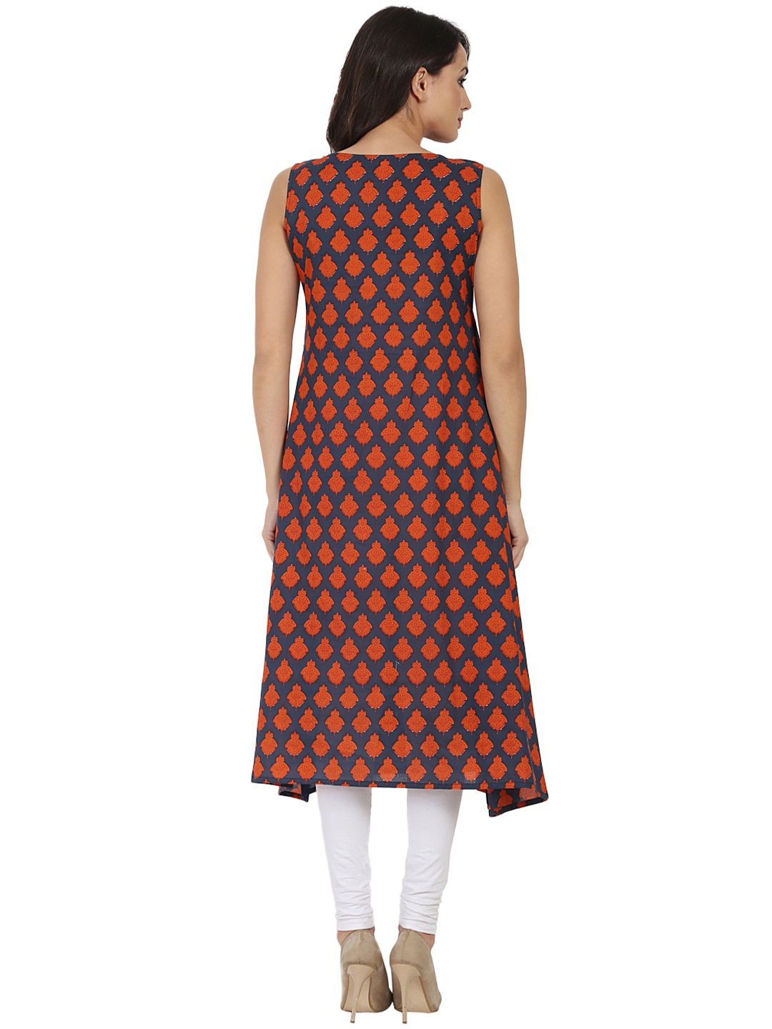 Blue printed sleeveless cotton Angrakha style kurta | NOZ2TOZ - Made In INDIA.