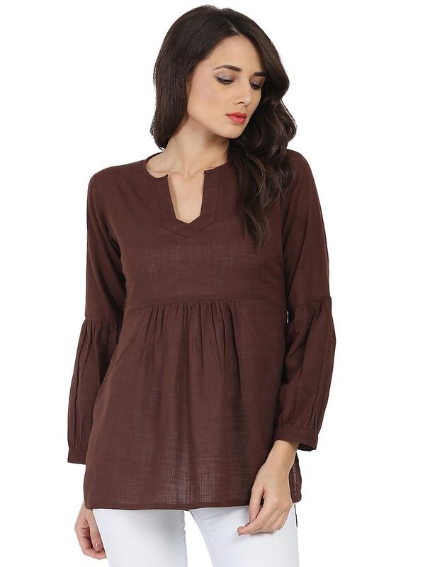 Coffee brown 3/4th sleeve cotton slub tunic | NOZ2TOZ - Made In INDIA.