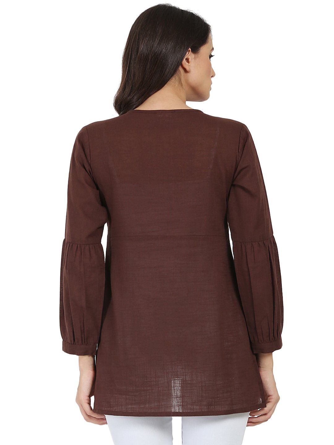 Coffee brown 3/4th sleeve cotton slub tunic | NOZ2TOZ - Made In INDIA.