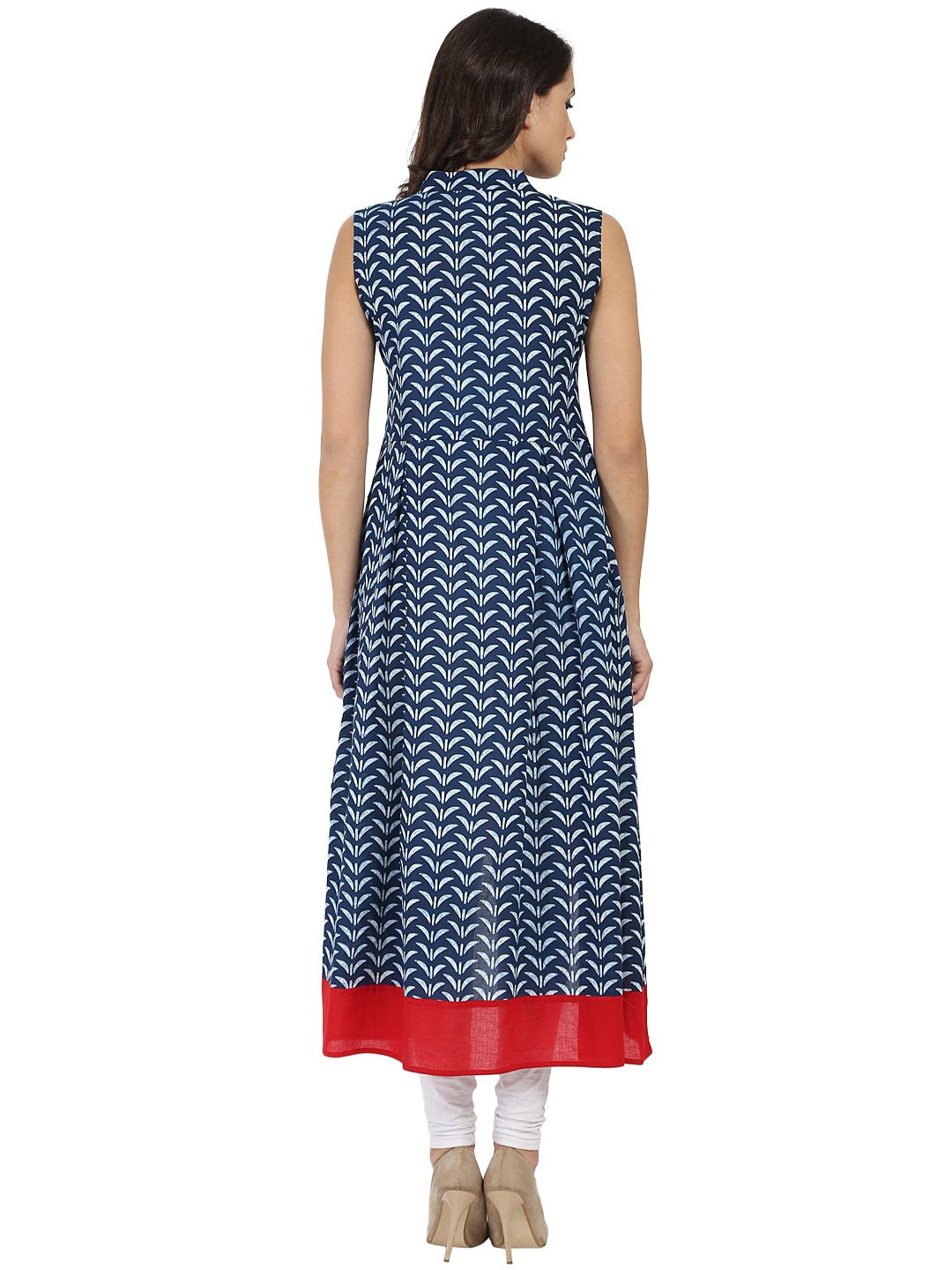 Blue printed sleeveless cotton A-line kurta | NOZ2TOZ - Made In INDIA.