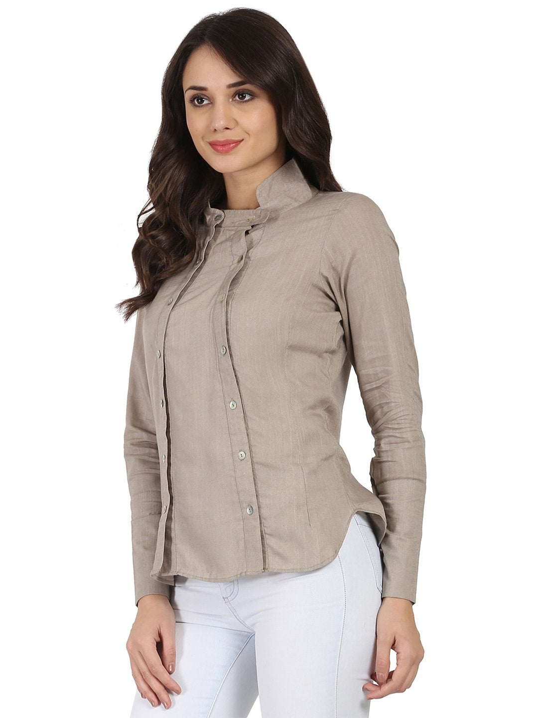 Light Grey full sleeve Rayon slub Tunic | NOZ2TOZ - Made In INDIA.