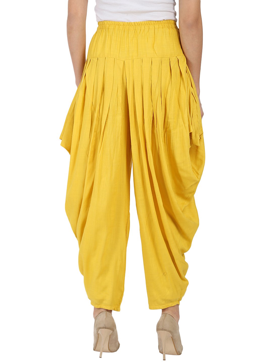 Yellow rayon slub Ankle length pleated Dhoti | NOZ2TOZ - Made In INDIA.