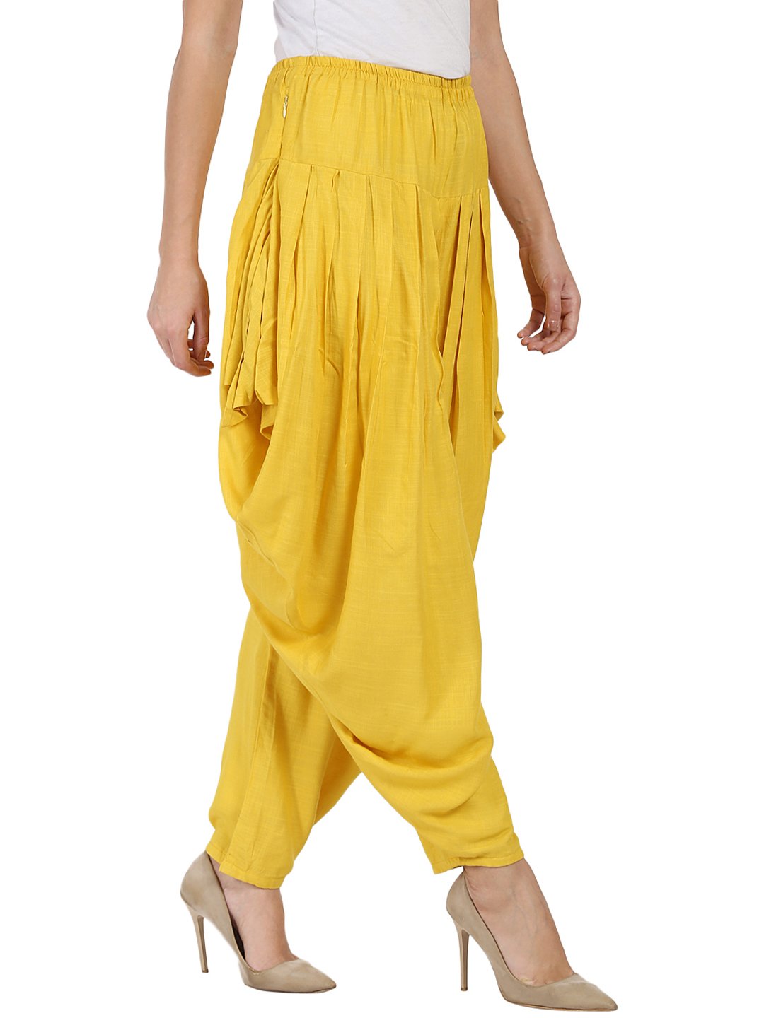 Yellow rayon slub Ankle length pleated Dhoti | NOZ2TOZ - Made In INDIA.