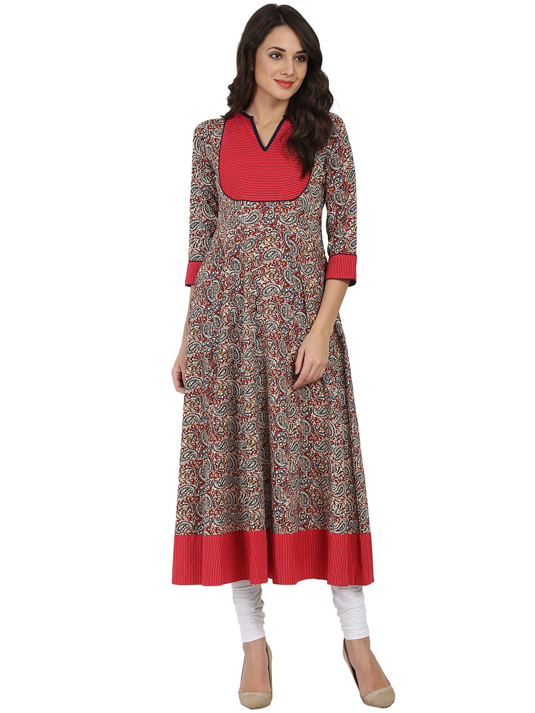 Women Multi color 3/4th sleeve cotton Anarkali kurta | NOZ2TOZ - Made In INDIA.