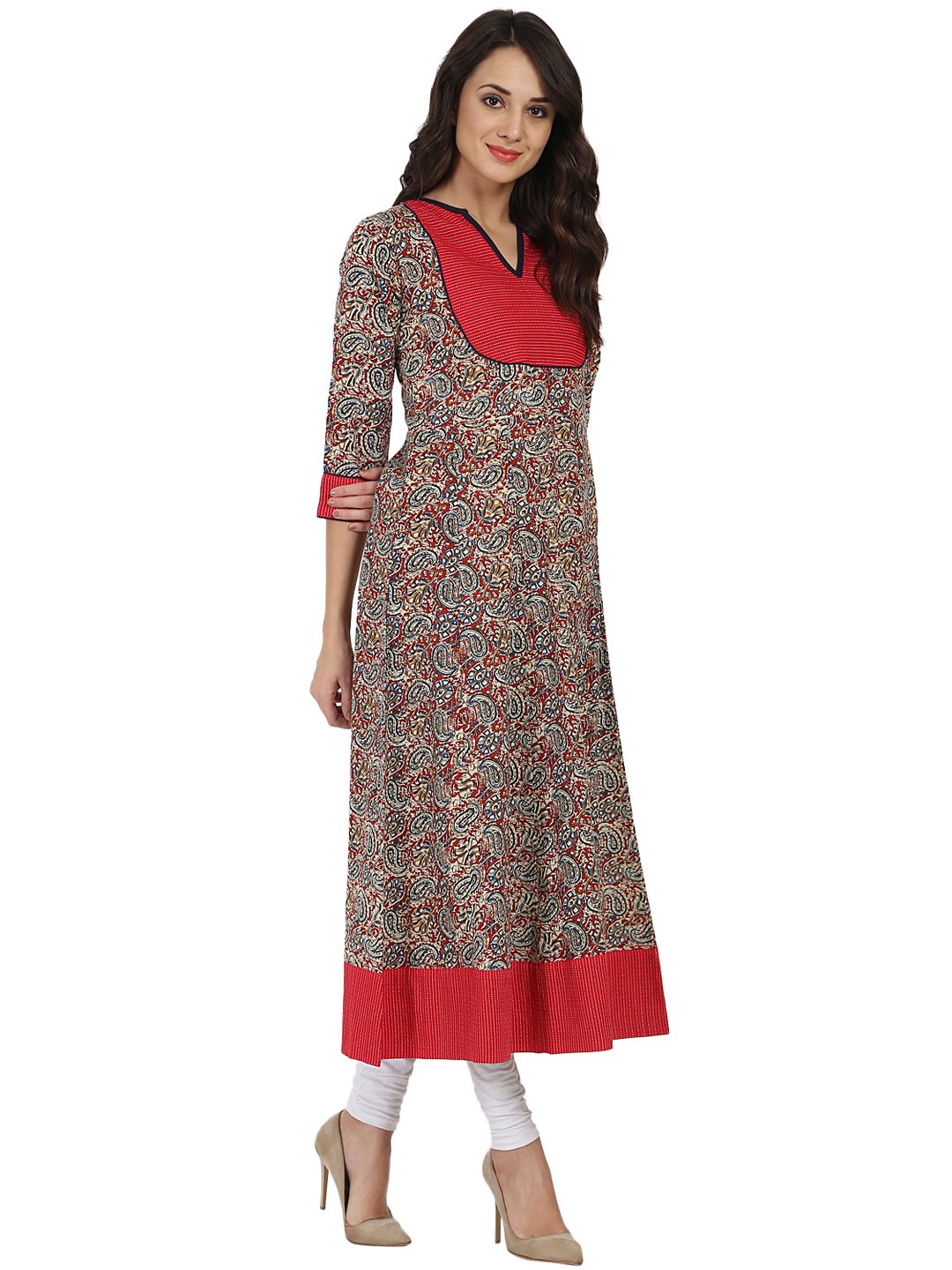 Women Multi color 3/4th sleeve cotton Anarkali kurta | NOZ2TOZ - Made In INDIA.