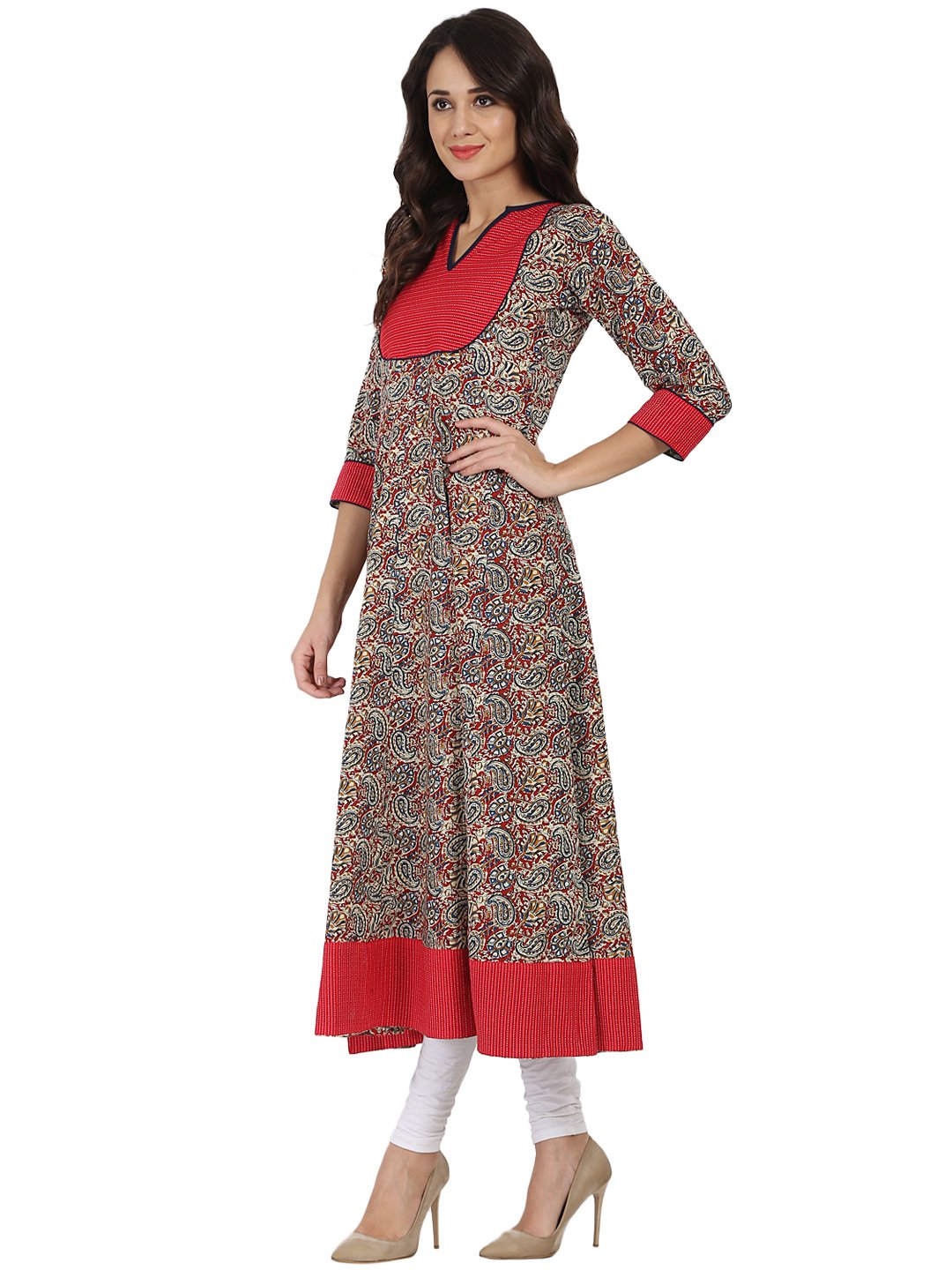 Women Multi color 3/4th sleeve cotton Anarkali kurta | NOZ2TOZ - Made In INDIA.