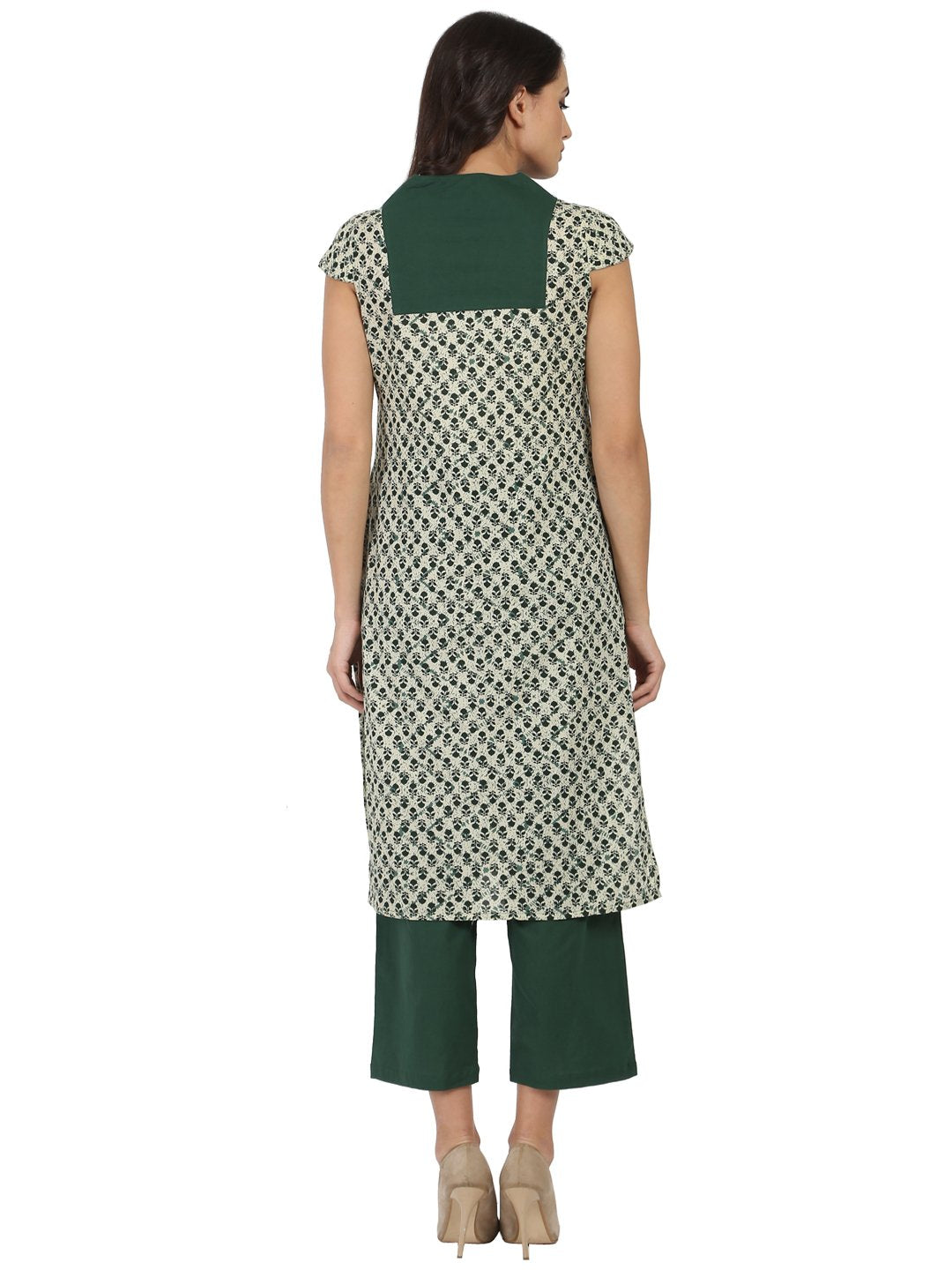 Green Sleeveless cotton Kurta with green palazzo | NOZ2TOZ - Made In INDIA.