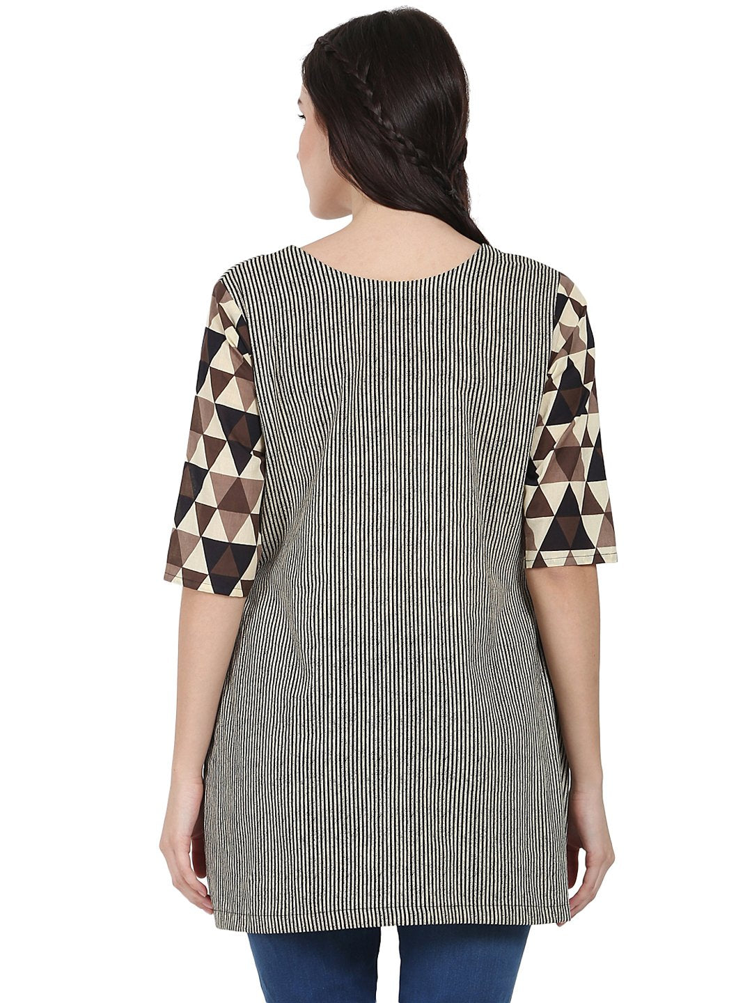 Beige printed 3/4th sleeve cotton layered tunic | NOZ2TOZ - Made In INDIA.