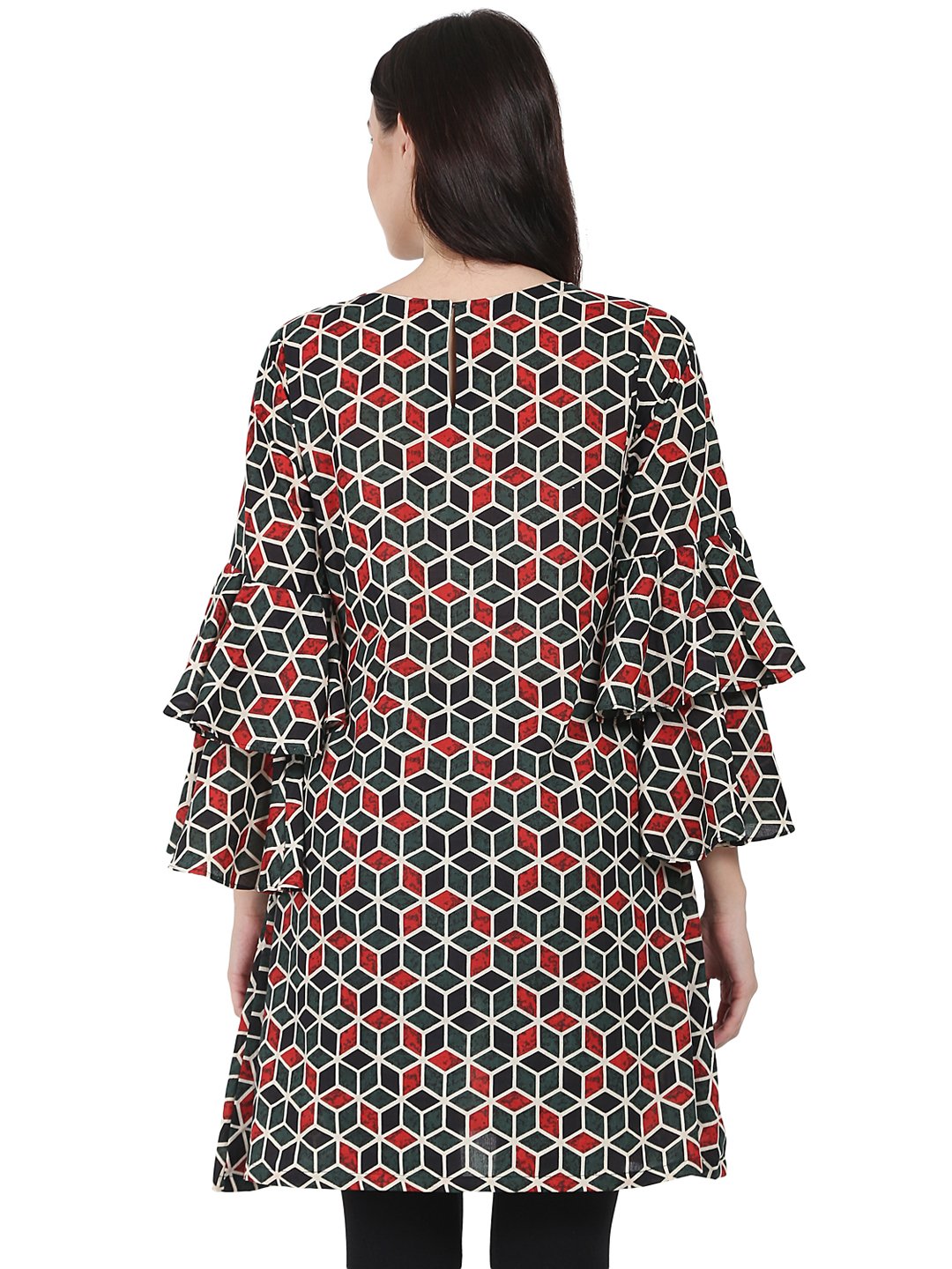 Green printed full sleeve cotton A-line Tunic with Flared sleeve | NOZ2TOZ - Made In INDIA.