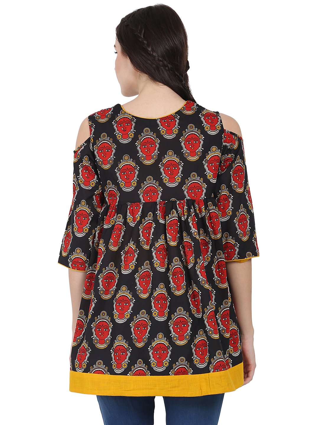 Black & Red printed 3/4th sleeve cotton Flared tunics | NOZ2TOZ - Made In INDIA.