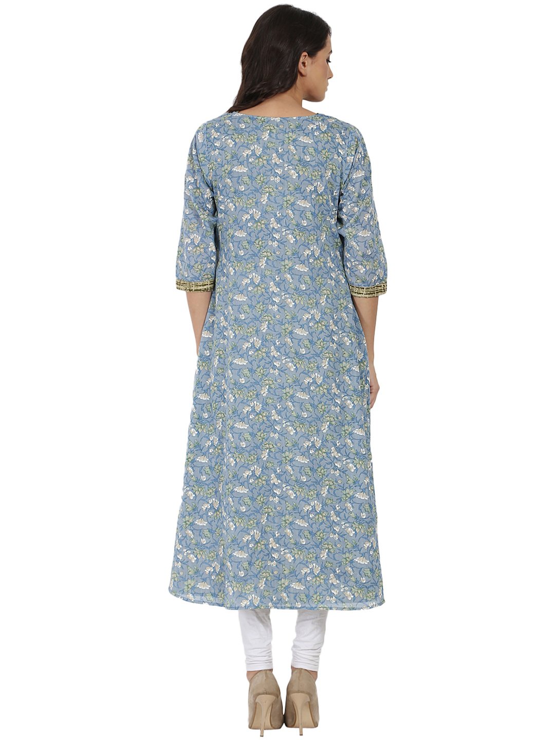 Blue & green printed 3/4th sleeve cotton Double layer kurta | NOZ2TOZ - Made In INDIA.