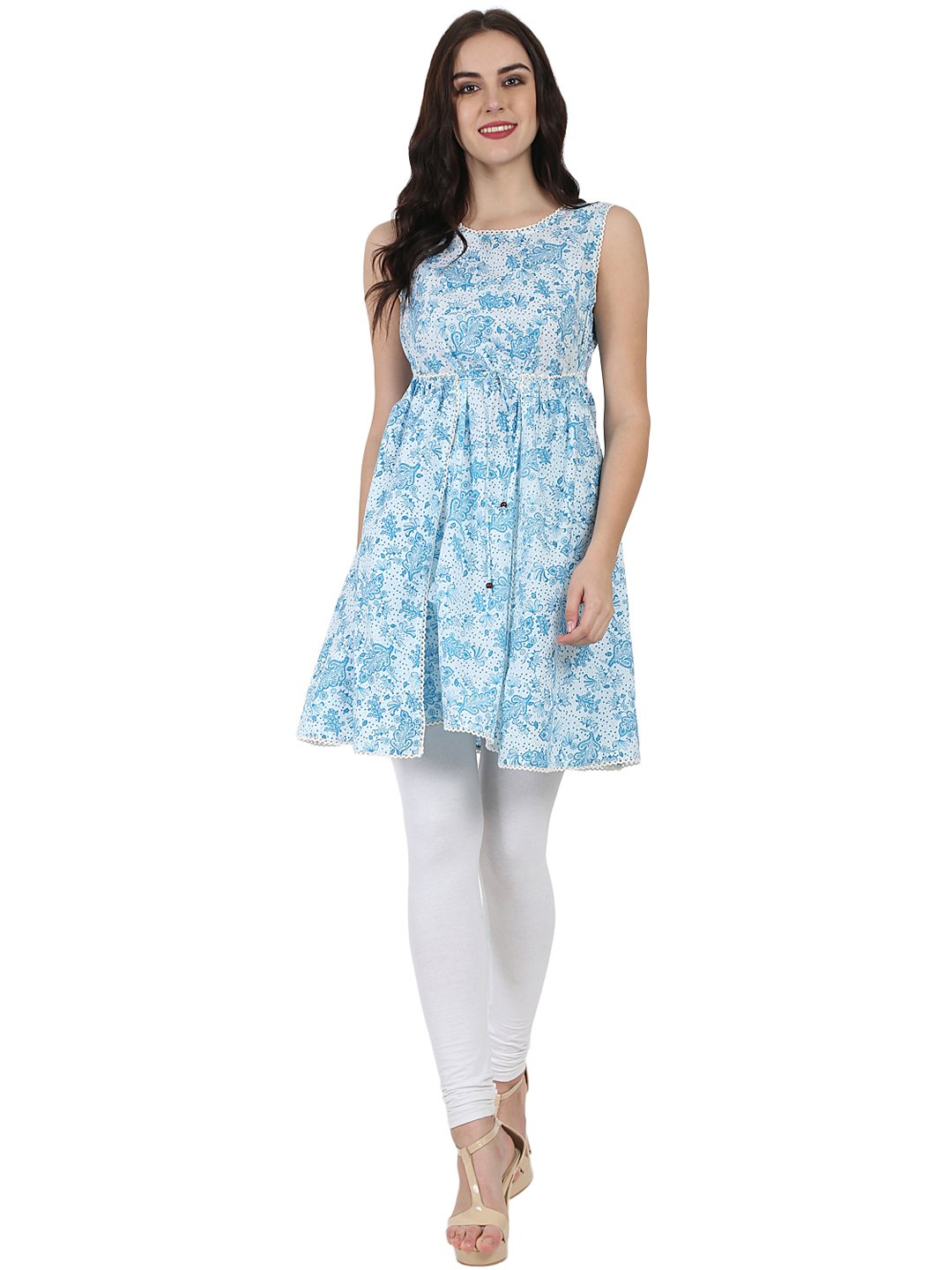 Blue printed sleeveless cotton Tunic | NOZ2TOZ - Made In INDIA.