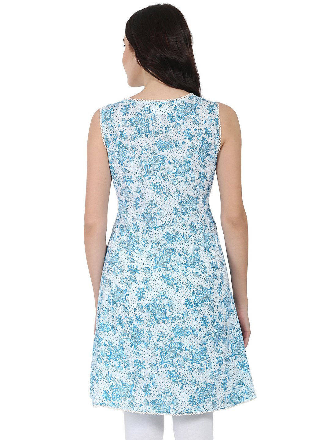 Blue printed sleeveless cotton Tunic | NOZ2TOZ - Made In INDIA.