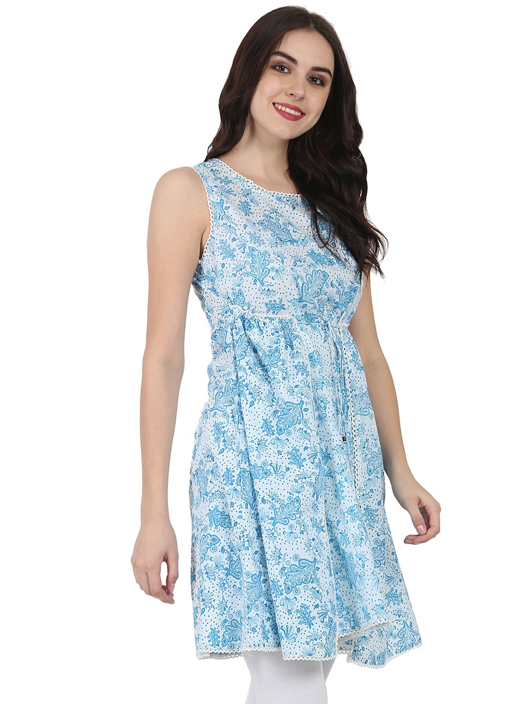 Blue printed sleeveless cotton Tunic | NOZ2TOZ - Made In INDIA.